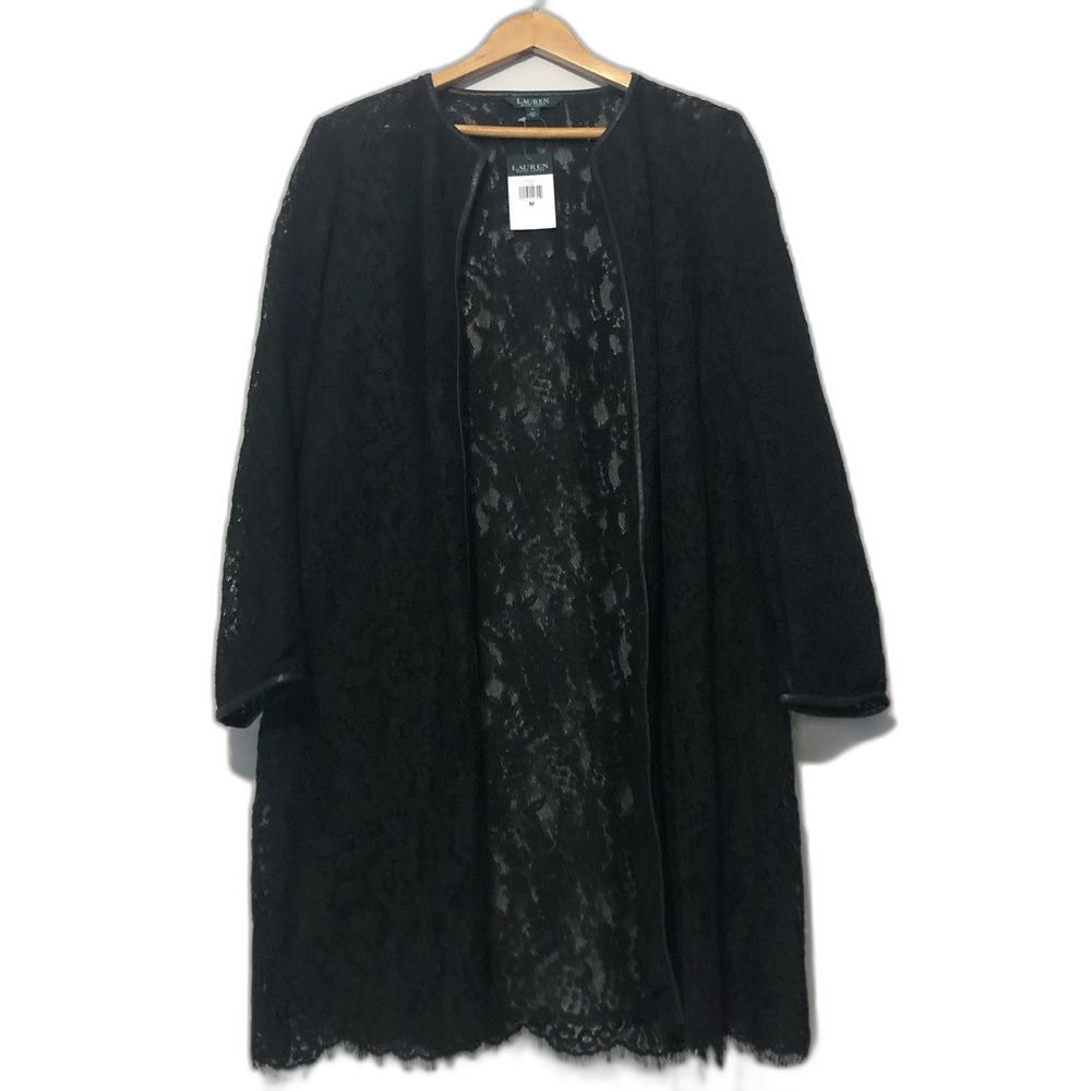 NWT Ralph Lauren Black Lace Duster Cardigan Women’s Size Medium Shrug Jacket